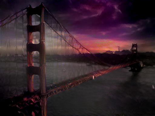 Golden bridge with the style of an apocalyptic scene from the same anime